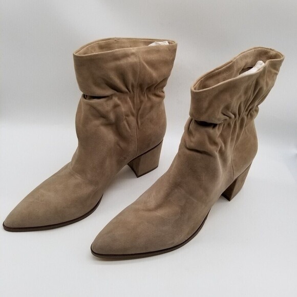 Sole Society Women Demetria Block Heel Booties Pointed Toe Beige Suede 11 - Picture 2 of 8